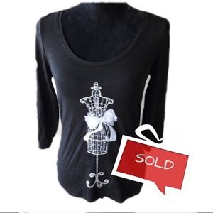 WHITE HOUSE BLACK MARKET Black Knit Scoop Neck Top